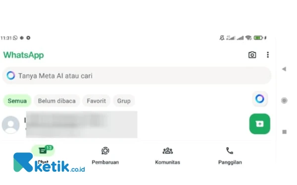 Foto Fitur baru chatbot Meta AI dalam aplikasi WhatsApp. (Foto: Dok. Ketik.co.id)
